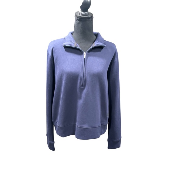 NWT Travis Matthew Women’s 1/2 Zip Navy Blue Cloud Fleece Shirt w/ MLB logo Sz L - Picture 1 of 11